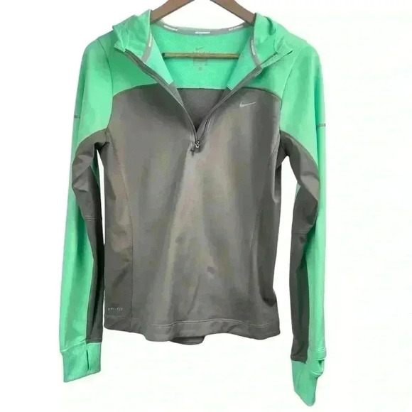 Nike 1/4 Zip Pullover Hooded Small Gray Green Long Sleeve Dri-Fit - Picture 1 of 5